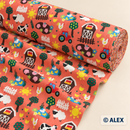 Farm Animals on Coral Cotton Fabric