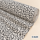 Black Leafy Vines on Cream Cotton Fabric