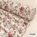 Vintage Pink Roses on Cream Cotton Fabric