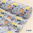 Travel Motifs on Light Blue Cotton Fabric