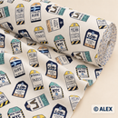 Vintage Luggage Tags on Cream Cotton Fabric