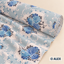 Blue Rose Bouquets and Ornaments Cotton Fabric