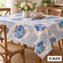 Blue Rose Bouquets and Ornaments Cotton Fabric