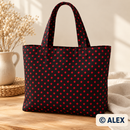 Small Red Stars on Black Cotton Fabric