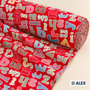 Colourful Letters on Red Cotton Fabric