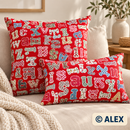 Colourful Letters on Red Cotton Fabric