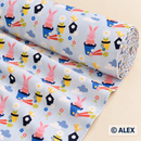 Bunnies and Chicks on Light Blue Cotton Fabric