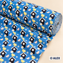 Birds and Birdhouses on Blue Cotton Fabric