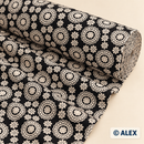 Cream Floral Medallions on Black Cotton Fabric