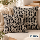Cream Floral Medallions on Black Cotton Fabric