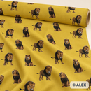 Mustard Yellow Lions Cotton Fabric — fabric detail