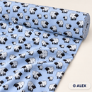 Playful Sheep on Pale Blue Cotton Jersey Fabric