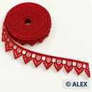 Red pointed fan edge Brussels lace