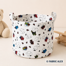 Colourful airplanes on white polycotton fabric storage basket example © Fabric Alex