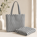 Black chevron polycotton fabric shown as a tote bag