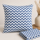 Blue chevron polycotton fabric shown as a cushion