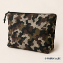 Brown camouflage polycotton fabric zip pouch example © Fabric Alex