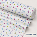 Colourful cars and stars on white polycotton fabric © Fabric Alex