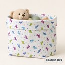 Colourful cars and stars on white polycotton fabric storage basket example © Fabric Alex