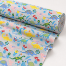 Dinosaurs on grey printed polycotton fabric