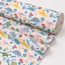 Colorful dinosaurs printed polycotton fabric