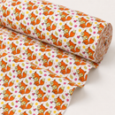 Foxes on white printed polycotton fabric