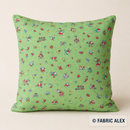 Whimsical garden friends on green polycotton fabric cushion example © Fabric Alex