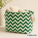 Green and white chevron polycotton fabric storage basket example © Fabric Alex