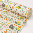 Jungle animals on white printed polycotton fabric