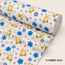 Monkeys and flowers on white polycotton fabric © Fabric Alex