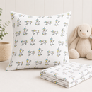 Pastel unicorn polycotton fabric shown as a children's cushion