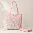 Pink and coral floral polycotton fabric tote bag example