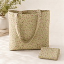 Pink floral on sage polycotton fabric tote bag example