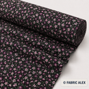 Purple floral on black printed polycotton fabric © Fabric Alex