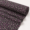 Purple floral on black printed polycotton fabric