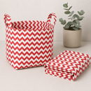 Red chevron polycotton fabric shown as a storage basket