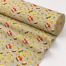 Smiley faces on grey printed polycotton fabric