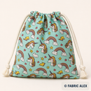 Unicorns and rainbows on mint polycotton fabric drawstring bag example © Fabric Alex