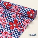 Retro floral check cotton jersey fabric, 150 cm wide