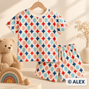 Retro Geo Sparkle Cotton Jersey Fabric made into a children's outfit