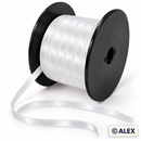 White 5mm satin ribbon on black spool