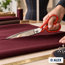Merze Nickel-Plated Tailor's Shears – Red Handles in use