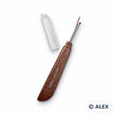 Tapered brown handle seam ripper with protective cap