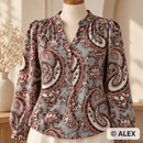 Brown and Red Paisley on Grey Viscose Fabric — sewing inspiration