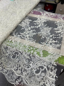 White floral lace fabric, 150 cm wide