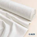 White stretch denim fabric on a roll