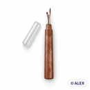 Wood-effect handle seam ripper with protective cap