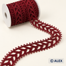 Dark red woven leaf Brussels lace
