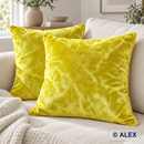 Yellow velvet cushion covers — illustrative sewing use