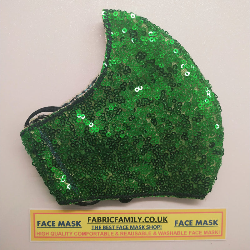 Sequins Green Face Mask | 3 Layers With Filter | 100% Cotton | Perfect Nose To Mouth Fit | Reusable - Shop Fabrics, Cushions & Dressmaking Supplies online - Fabric Family